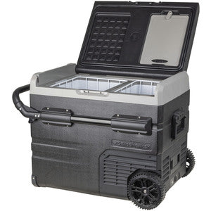 GH2022 - 45L Brass Monkey Portable Dual Zone Fridge and Freezer with Solar Charger Board plus Handles + Wheels and Support Removable Battery