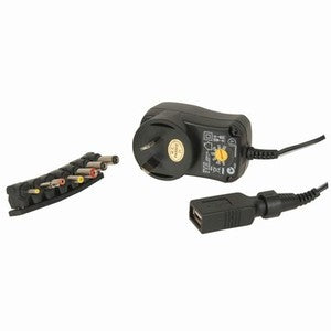 MP3314 - 3-12V DC 18W Power Supply 7DC Plugs and USB Outlet