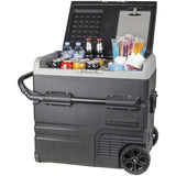 GH2024 - 55L Brass Monkey Portable Dual Zone Fridge and Freezer with Solar Charger Board plus Handles+Wheels