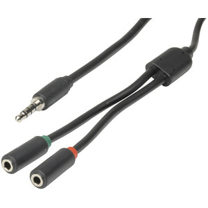 WA7020 - 3.5mm 4 Pole Plug to 2 x 3.5mm Socket Cable 250mm